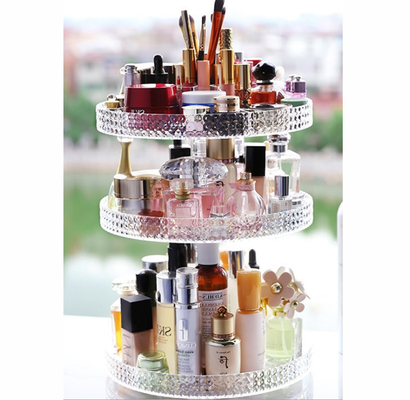 Diamond surface cutting process transparent acrylic cosmetic storage box desktop swivel shelf makeup organizer