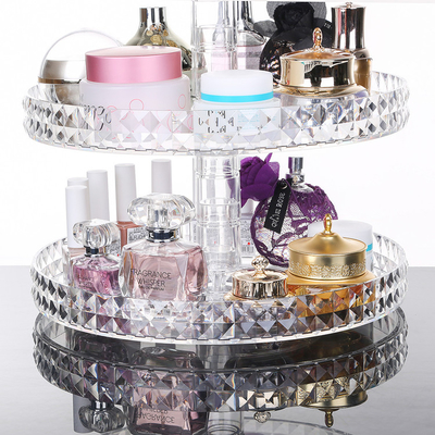Diamond surface cutting process transparent acrylic cosmetic storage box desktop swivel shelf makeup organizer