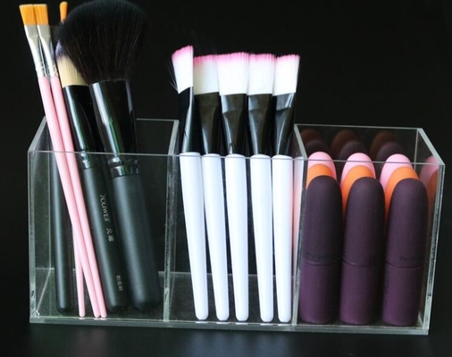 Clear Makeup Brush Holder Organizer, 3 Slot Acrylic Cosmetics Brushes Storage Box