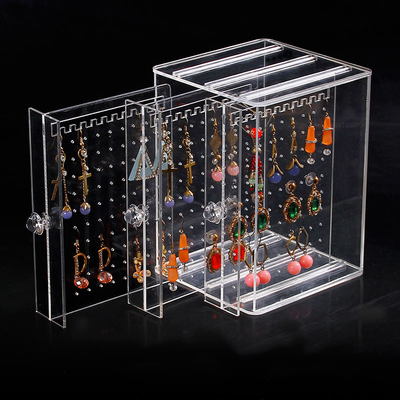 Acrylic Jewelry Storage Box Earring Display Stand Organizer Holder with 3 Vertical Drawer