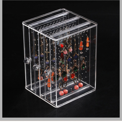 Acrylic Jewelry Storage Box Earring Display Stand Organizer Holder with 3 Vertical Drawer