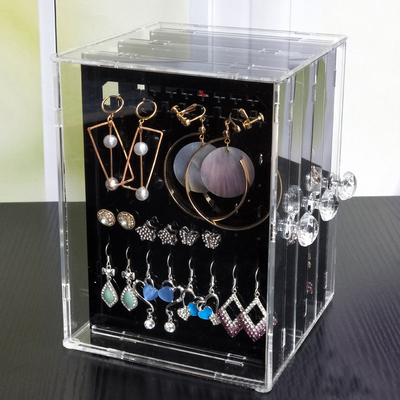 Acrylic Jewelry Storage Box Earring Display Stand Organizer Holder with 3 Vertical Drawer