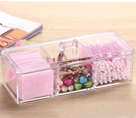 Dustproof Clear Acrylic Cotton Ball & Swab Holder, Cosmetic Organizer Makeup Storage Organizer For Cotton Swabs, Q-Tips,