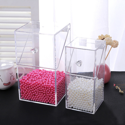 Covered Makeup Brush Holder with Dustproof Lid, Pearls Beads, Large Capacity Acrylic Clear Organiser