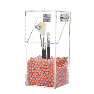 Covered Makeup Brush Holder with Dustproof Lid, Pearls Beads, Large Capacity Acrylic Clear Organiser