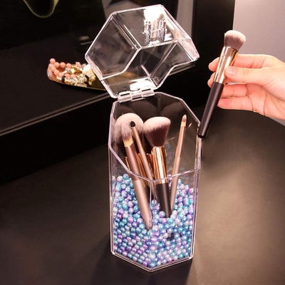 Makeup Brush Holder Dustproof Comestic Brushes Organizer Storage, Hexagon Shaped/Protect Brushes