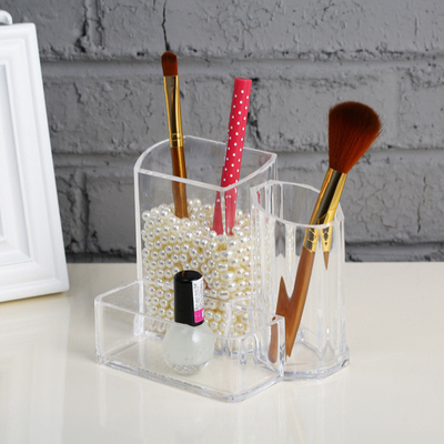 Durable Countertop Makeup Organizer Tray Cosmetic Display Case, 3 Compartments Make Up Brush Holder