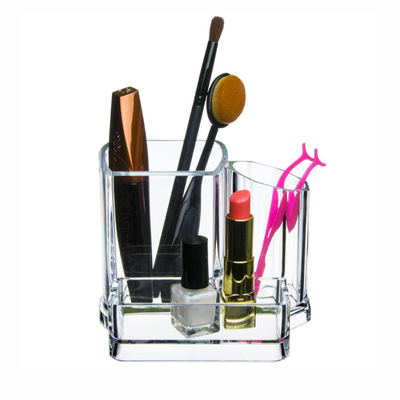 Durable Countertop Makeup Organizer Tray Cosmetic Display Case, 3 Compartments Make Up Brush Holder