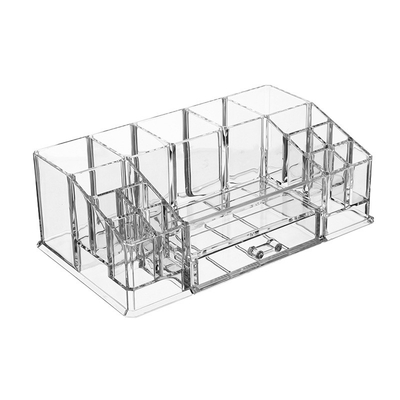 17 Slots Clear Cosmetic Storage Organizer Acrylic Vanity Makeup Brushes Holder Accessories Display Cases with Drawer