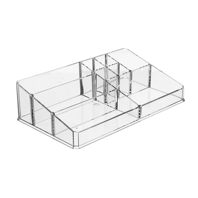 Makeup Organizer, Clear Makeup Storage Box Thick Plastic Organizer Tray 9-Compartment Comestics Counter Organization Hol