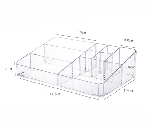 Makeup Organizer, Clear Makeup Storage Box Thick Plastic Organizer Tray 9-Compartment Comestics Counter Organization Hol