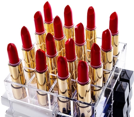 Clear Lipstick Tower, 360 Rotating Cosmetic Organizer with 64 Slots Lipgloss Storage Display Holder