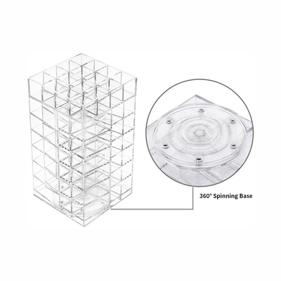 Clear Lipstick Tower, 360 Rotating Cosmetic Organizer with 64 Slots Lipgloss Storage Display Holder