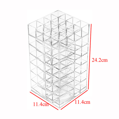 Clear Lipstick Tower, 360 Rotating Cosmetic Organizer with 64 Slots Lipgloss Storage Display Holder