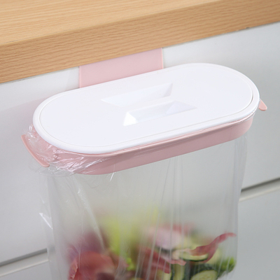 Portable Trash Garbage Bag Holder with Lid Over The Cabinet Plastic Trash Bag Rack Hanging Garbage Bags