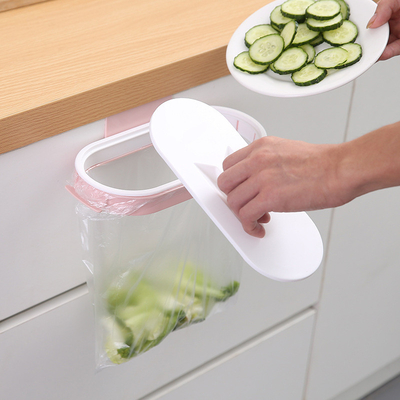 Portable Trash Garbage Bag Holder with Lid Over The Cabinet Plastic Trash Bag Rack Hanging Garbage Bags