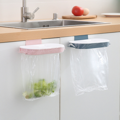 Portable Trash Garbage Bag Holder with Lid Over The Cabinet Plastic Trash Bag Rack Hanging Garbage Bags