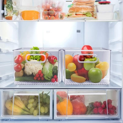 Plastic Clear Storage Bins Pantry Organizer Box Bin Containers for Organizing Kitchen Fridge, Food, Snack Pantry Cabinet