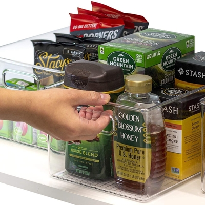 Plastic Clear Storage Bins Pantry Organizer Box Bin Containers for Organizing Kitchen Fridge, Food, Snack Pantry Cabinet