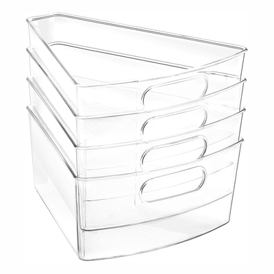 Clear Transparent Fridge Fresh Container Plastic Corner Kitchen Cabinet Lazy Susan Storage Organizer Bins Food Safe