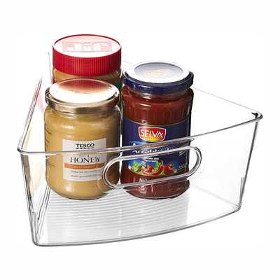 Clear Transparent Fridge Fresh Container Plastic Corner Kitchen Cabinet Lazy Susan Storage Organizer Bins Food Safe