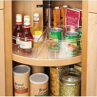 Clear Transparent Fridge Fresh Container Plastic Corner Kitchen Cabinet Lazy Susan Storage Organizer Bins Food Safe