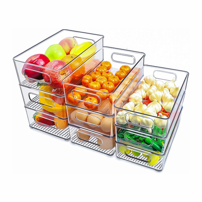 Stackable Refrigerator Organizer Bin Clear Kitchen Organizer Container Bins with Handles for Pantry, Cabinets, Shelves