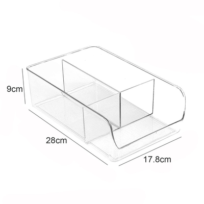 Refrigerator Organizer Bin with Removable Dividers Clear Plastic Storage Bins for Freezer, Kitchen Cabinets