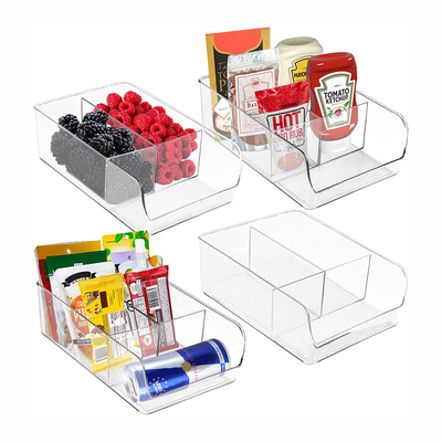Refrigerator Organizer Bin with Removable Dividers Clear Plastic Storage Bins for Freezer, Kitchen Cabinets