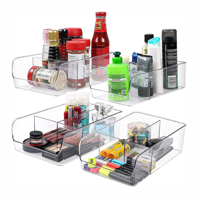 Refrigerator Organizer Bin with Removable Dividers Clear Plastic Storage Bins for Freezer, Kitchen Cabinets