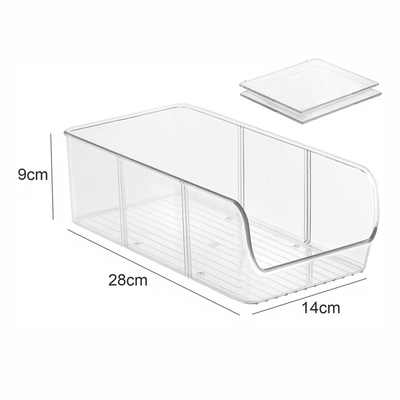 Refrigerator Organizer Bin with Removable Dividers Clear Plastic Storage Bins for Freezer, Kitchen Cabinets