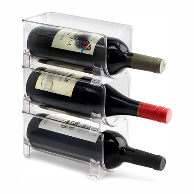 Plastic Wine and Water Bottle Holder Stackable Clear Wine Rack Storage Organizer for Fridge, Cabinet, Pantry, Kitchen