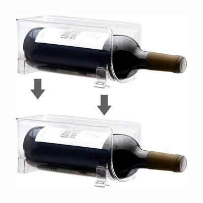 Plastic Wine and Water Bottle Holder Stackable Clear Wine Rack Storage Organizer for Fridge, Cabinet, Pantry, Kitchen