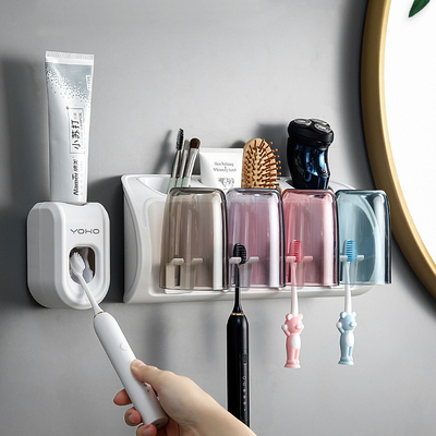 Toothbrush Holder with Toothbrush Dispenser-Multifunctional Wall Mounted Space-Saving Toothpaste Squeezer Kit