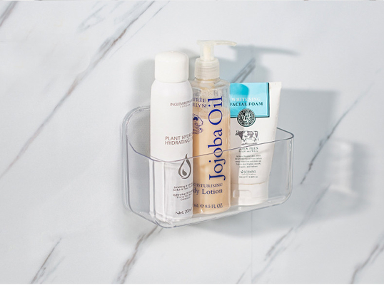 Wall Mount Plastic Storage Caddy Organizer Self Adhesive Non Drilling Basket - Hanging Bin Shelf for Bathroom, Kitchen