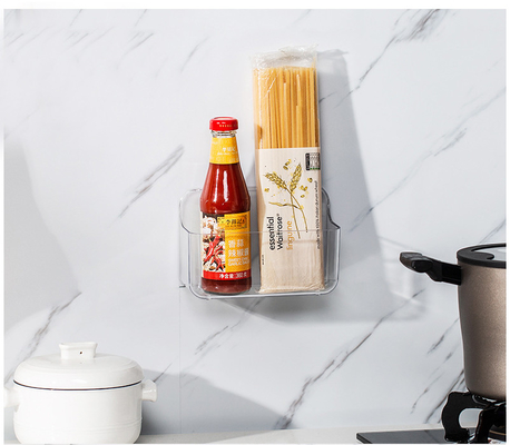 Wall Mount Plastic Storage Caddy Organizer Self Adhesive Non Drilling Basket - Hanging Bin Shelf for Bathroom, Kitchen