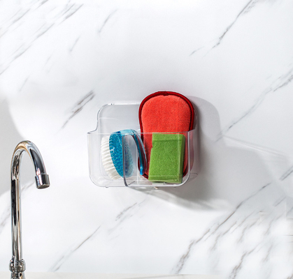 Wall Mount Plastic Storage Caddy Organizer Self Adhesive Non Drilling Basket Hanging Bin Shelf for Bathroom, Kitchen