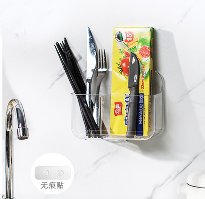 Wall Mount Plastic Storage Caddy Organizer Self Adhesive Non Drilling Basket Hanging Bin Shelf for Bathroom, Kitchen