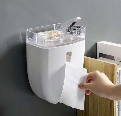 Toilet Paper Holder - Wall Mounted Waterproof Adhesive Paper Roll Facial Tissue Box with Storage Drawer Organizer