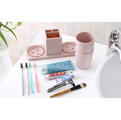 Toothbrush Holder and Large Toothpaste Stand Organizer Plastic Storage Rack Set Bathroom Accessories for Family, Kids.