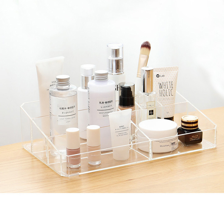 Makeup Organizer, Clear Makeup Storage Box Thick Plastic Organizer Tray 9-Compartment Comestics Counter Organization Hol