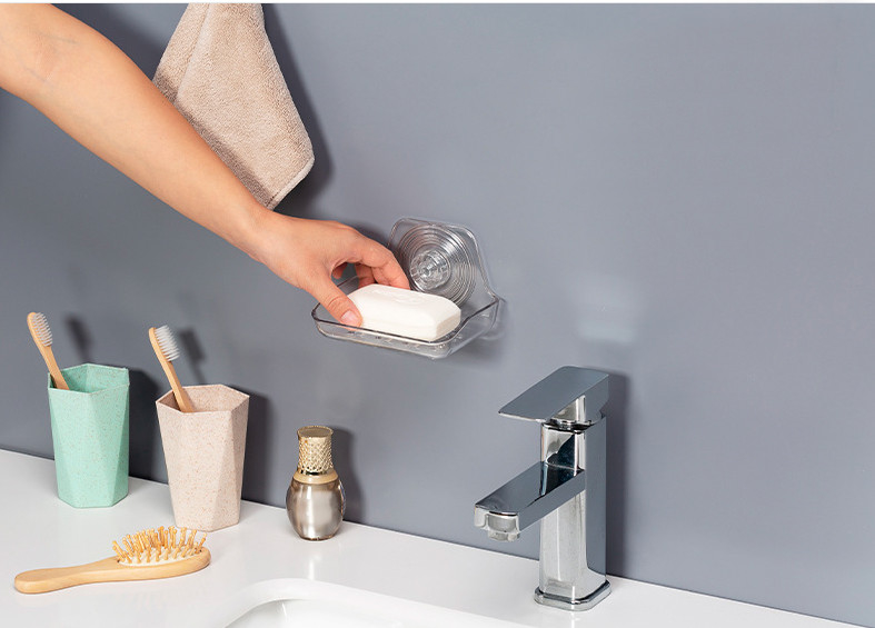 Plastic Soap Dish Holder Self Adhesive Soap Dish Wall Mounted, Bar Soap Sponge Holder for Shower, Bathroom, Tub